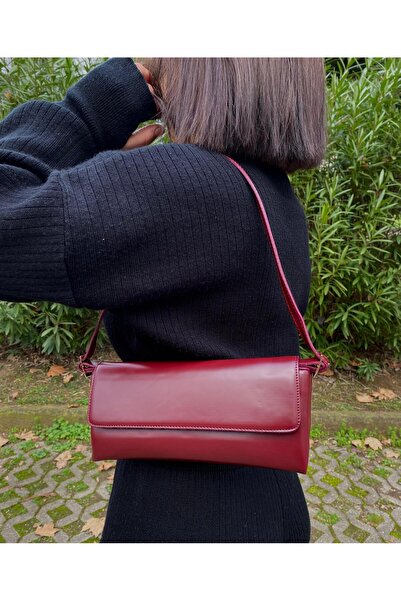 bag Kadın Bordo Suni Deri Baget Cherry Ayarlanabilir Askılı Omuz Ve El Çantası