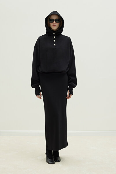 Suud Collection Black Gala Buttoned Oversize Sweatshirt