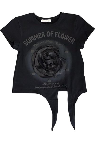 Little Star Girl's Rose Accessory Tied Tshirt