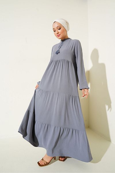 Bigdart 1627 Hijab-Kleid mit Kragen und Schnürung – Grau