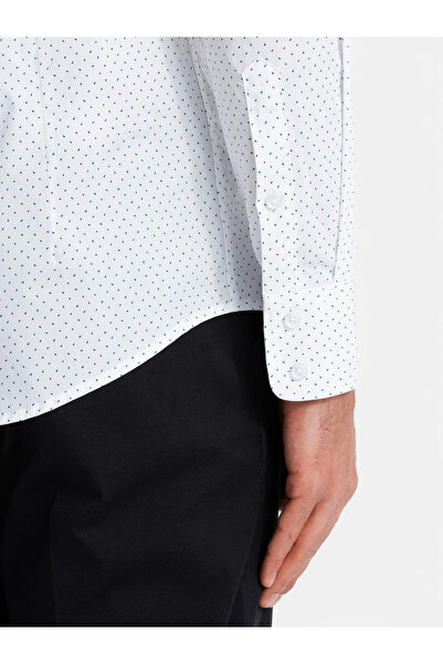 OMBRE Men's cotton micro pattern REGULAR FIT shirt - white V1 OM-SHCS-0152 M