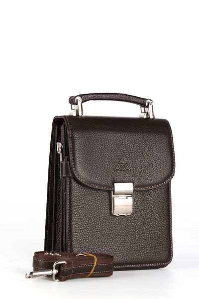 Aka Deri Men's Hand and Shoulder Strap Bag - Aka Leather 301, Genuine Leather, Bitter Brown
