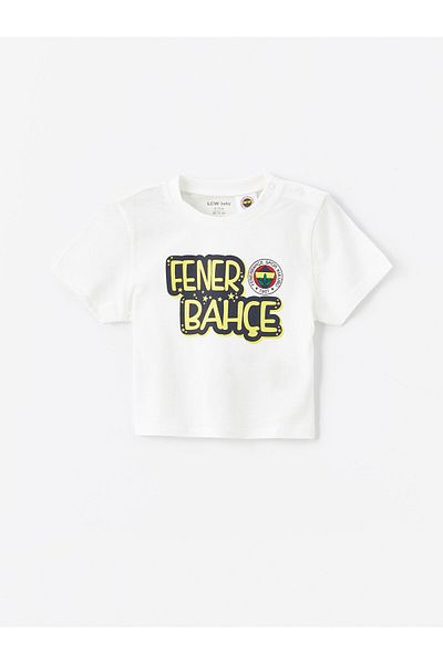LC Waikiki Lcw Baby Ecru Crew Neck Yellow Navy Printed Baby Boy T-Shirt and Shorts 2-Piece Set
