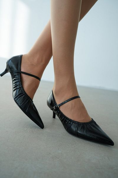 selinshoes Marrinet Pointed Toe Elastic Mini Heeled Women's Shoes - Black