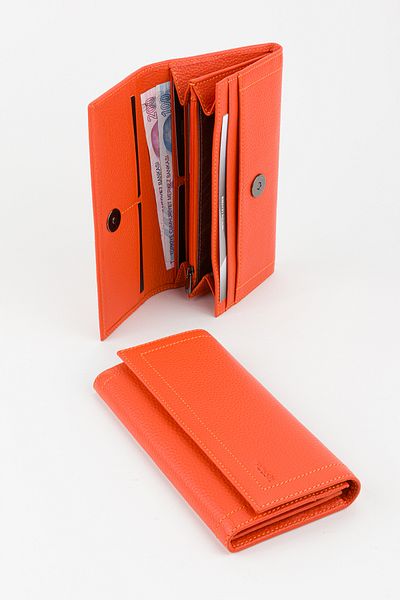 Fossil Boxed Genuine Leather Orange Women's Hand Portfolio Long Wallet