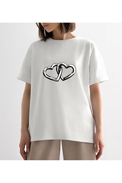 Pink Sky Унісекс кольорова футболка з принтом у вигляді серця