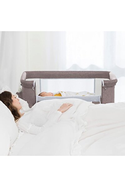 MAAS Baby Bedside Crib–foldable Newborn Bassinet With Storage,adjustable Height&swivel Wheels–beige