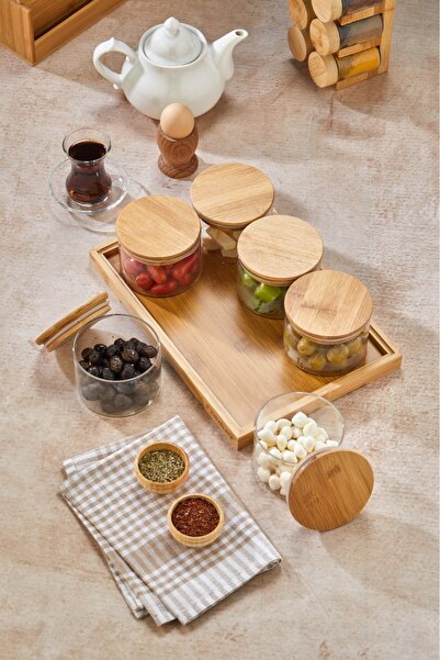 Cooker 6-Piece Round Bamboo Lids with Borosilicate Glass and Tray Breakfast Set - Fashionable and Organized Presentation