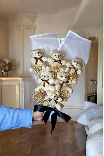 Zemtigo Büyük Boy 6'Lı Ayıcık Buketi Sevgiliye Hediye Özel Notlu Beyaz