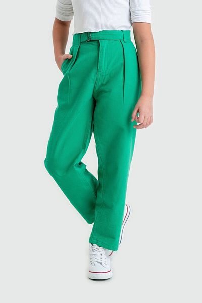 GİYİCEM TEKSTİL Linen Girl's Pants 2538 - Belt Detail