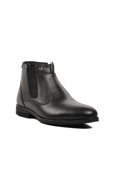 Pierre Cardin Μαύρα ανδρικά μποτάκια από γνήσιο δέρμα