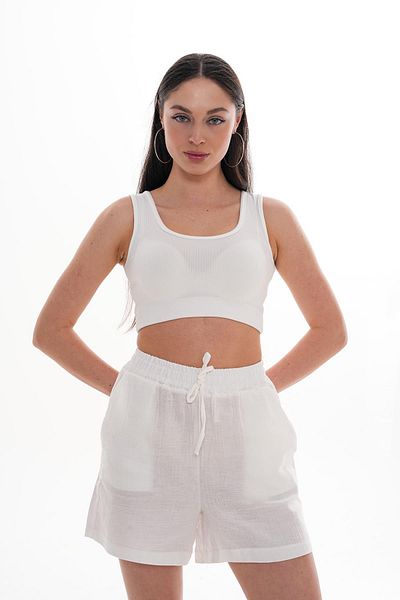 ŞİMAL Pantaloni scurți de in pentru femei cu talie elastică și buzunare 250131   -