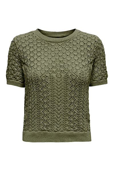 ONLY Women's Khaki Knitted Sweater - Cotton Print, Short Sleeve 15339662