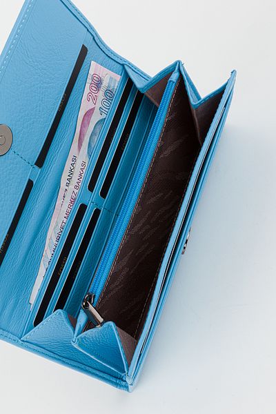 Fossil Boxed Genuine Leather Sky Blue Women's Hand Portfolio Long Wallet