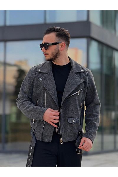 KINGAF Men's Double Breasted Stamp Jacket