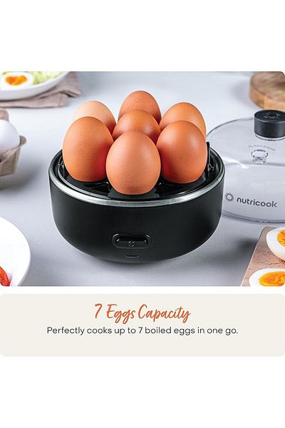 Nutricook 7pcs Electric Egg Cooker - Boiled,Poached,Scrambled Eggs, or Omellette w/ Auto Shut-Off, Black, 360W