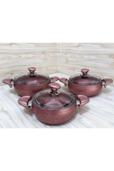 Özkent Rose Gold Granite Hot Pot Set - 3-Piece 6 Pieces K521