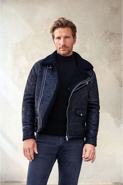 OHEPMODA North Model Men's Napa Leather Coat with Full Fur Inside