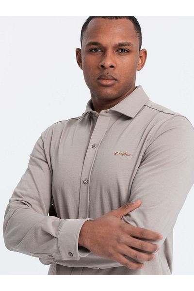 OMBRE Herren REGULAR Baumwoll-Single-Jersey-Strickhemd - Asche V5 OM-SHCS-0138 M