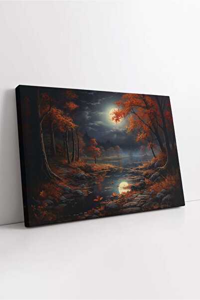 KOSS Dijital Frunze de toamnă, lac și lună, noapte, peisaj natural, pictură î...