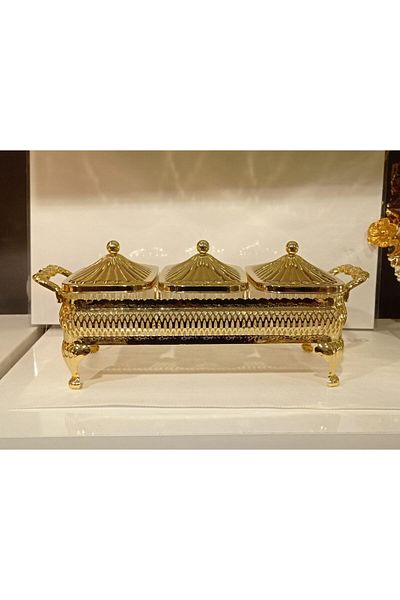 Saray Ottoman 3-Piece Rectangular Cover Brown Ball Gold