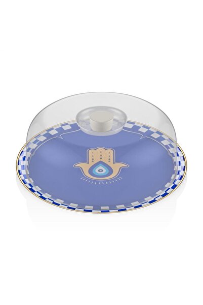 Glore Nazar Mavi Yuvarlak Kek Fanus 31 cm