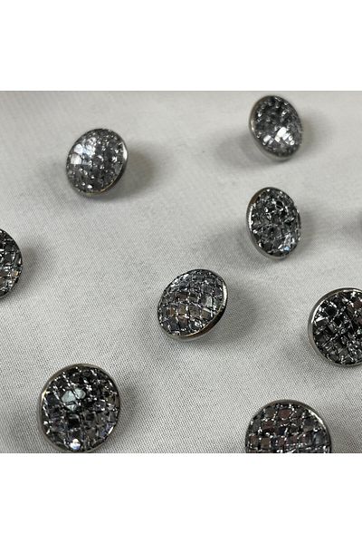 Bukle İplik Black Plastic Bottom Pedestal Button with Silver Chain Detail - 1.2 cm Diameter (20 Pcs)