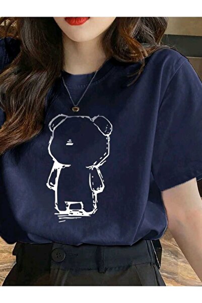 WOODROFFE Femei - Tricou casual oversize cu imprimeu cu urs (1001)