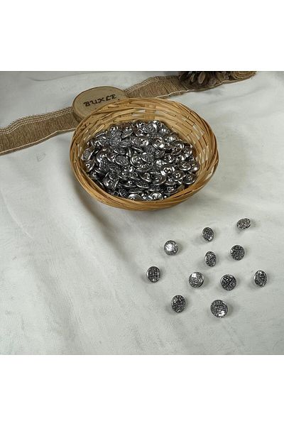 Bukle İplik Black Plastic Bottom Pedestal Button with Silver Chain Detail - 1.2 cm Diameter (20 Pcs)