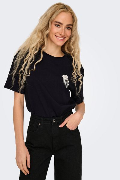 ONLY Tricou negru pentru femei Onlvita - 100% bumbac, gât turnat, mânecă scurtă 15343769