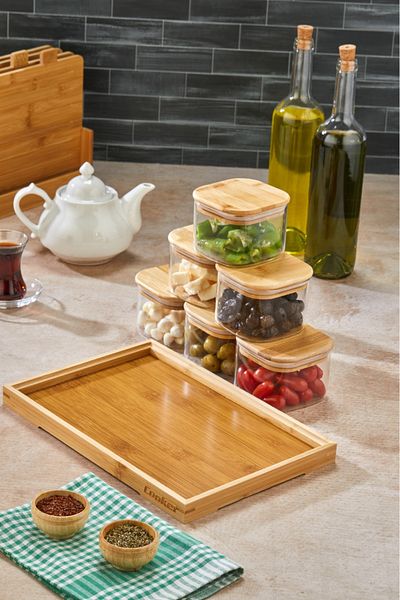 Cooker 6-Piece Borosilicate Glass Bamboo Lids Tray Breakfast Set - Healthy and Fashionable Presentation