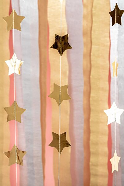 PEKSHOP Gold Altın Asmalı Yıldız Tavan Süslemeleri İpli Sarkıt Süs Gold Yıldı...