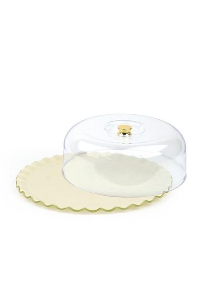 Glore Solid Cream Wavy Gold Gilded Glass Cake Dish
