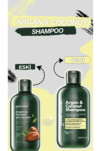 Greenlabel Argan Ve Hindistan Cevizi Özlü Dökülme Karşıtı Besleyici Ve Onarıcı Keratin şampuanı 400 ml