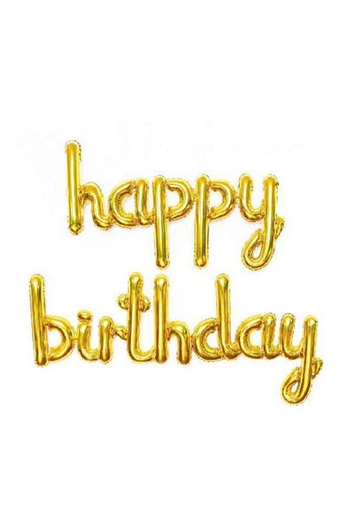 Parti Adresi Happy Birthday Handwriting Gold Foil Balloon
