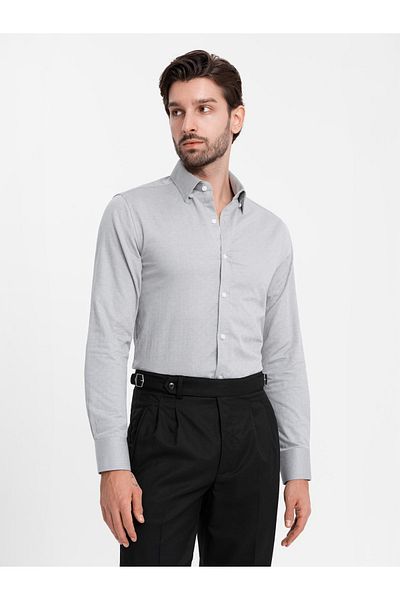 OMBRE Pánská SLIM FIT košile z dekorativní látky - šedá V2 OM-SHCS-0175 XXL