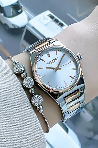 Tom Jones Orijinal Kadın Kol Saati 3 Atm Su Geçirmez Gumus Rose Renk Çelik Ko...