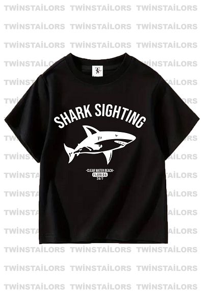 twins tailors Pachet de 3 tricouri pentru copii alb-negru cu imprimeu unisex Shark Sighting