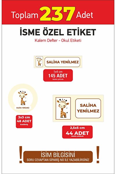 Hsn Okul Öğrenci Etiketi Kalem Defter Kitap Matara İsme Özel Etiket
