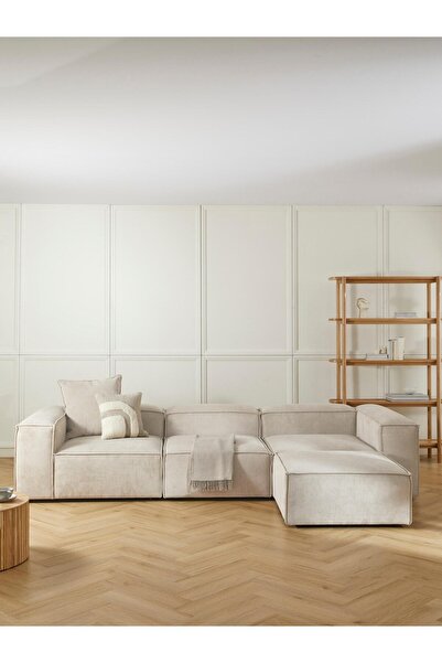 S Home Design Concept Frida 4 Modül Pofidik Modüler Kanepe L Köşe Koltuk Takımı, Fitilli, Kırık Beyaz