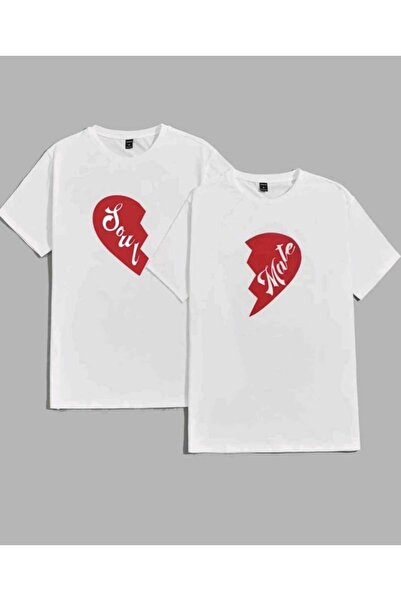 JENOLAN 2-Pack Lover Soul Mate Combination Printed T-Shirt Unisex Loose Overs...