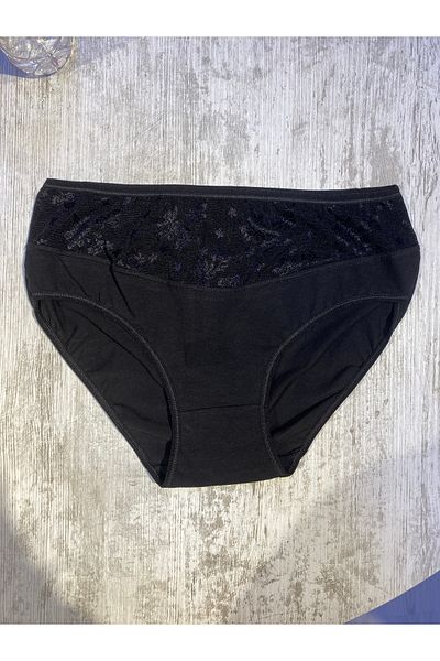 yeşil iç giyim Women's Plus Size 2-Piece Black+Flesh Color Lace Detailed Bato High Waist Panties