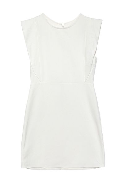 Quzu Rochie din Gabardina cu Voluri Albe