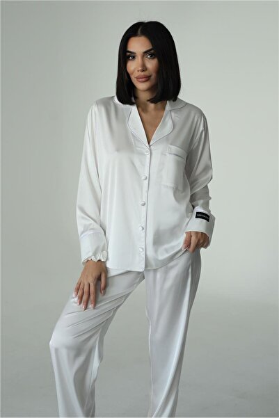 COCCOLARSI Nobiltà Della Notte Beyaz Saten Uzun Pijama Takımı