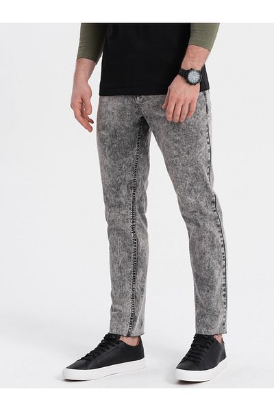 OMBRE Marmorierte Herrenjeans mit offenem Bein SLIM FIT - grau V1 OM-PADP-0146 XXL