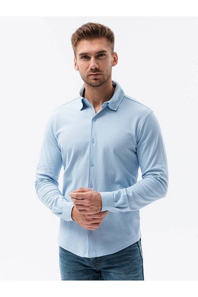 OMBRE Langarm-Strickhemd für Herren - blau V3 K540 M