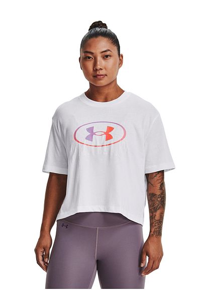Under Armour Γυναικείο μπλουζάκι με λαιμόκοψη μονόχρωμο λευκό 1369881 Live Novelty SS