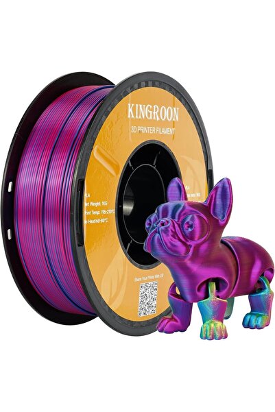 KINGROON Üç Renkli Silk PLA Filament Altın, Fuşya, Mavi Canlı Parlak Renk Geç...