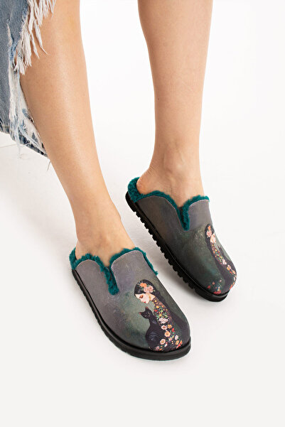 Lemoors Lemoor's Susana Plush Furry Special Design Black Cat Eva Sole Sabo Slippers