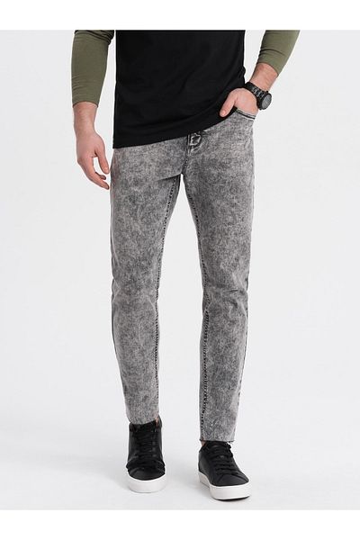 OMBRE Marmorierte Herrenjeans mit offenem Bein SLIM FIT - grau V1 OM-PADP-0146 XXL